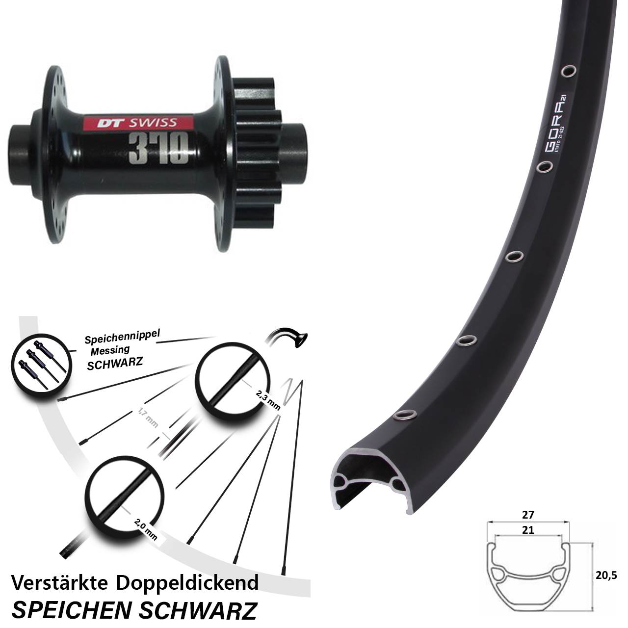 Disc Vorderrad 29 Zoll Gora 21 DT Swiss 370 15x100