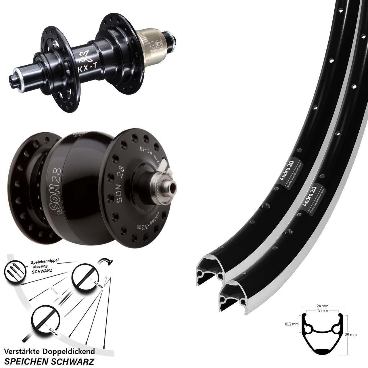 SON 28 Zoll Ryde Andra 20 KX-T Laufradsatz QR SRAM XD