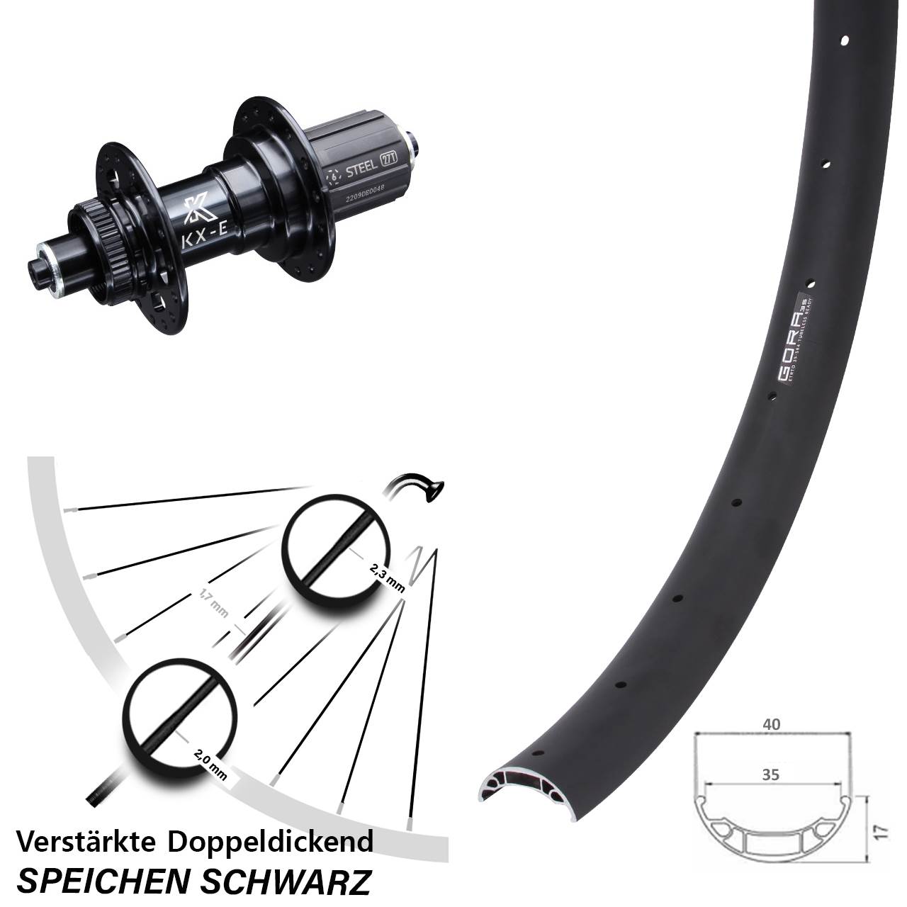 Disc Hinterrad für Schnellspanner 27,5 Zoll Gora 35 KX-E 8-12 fach