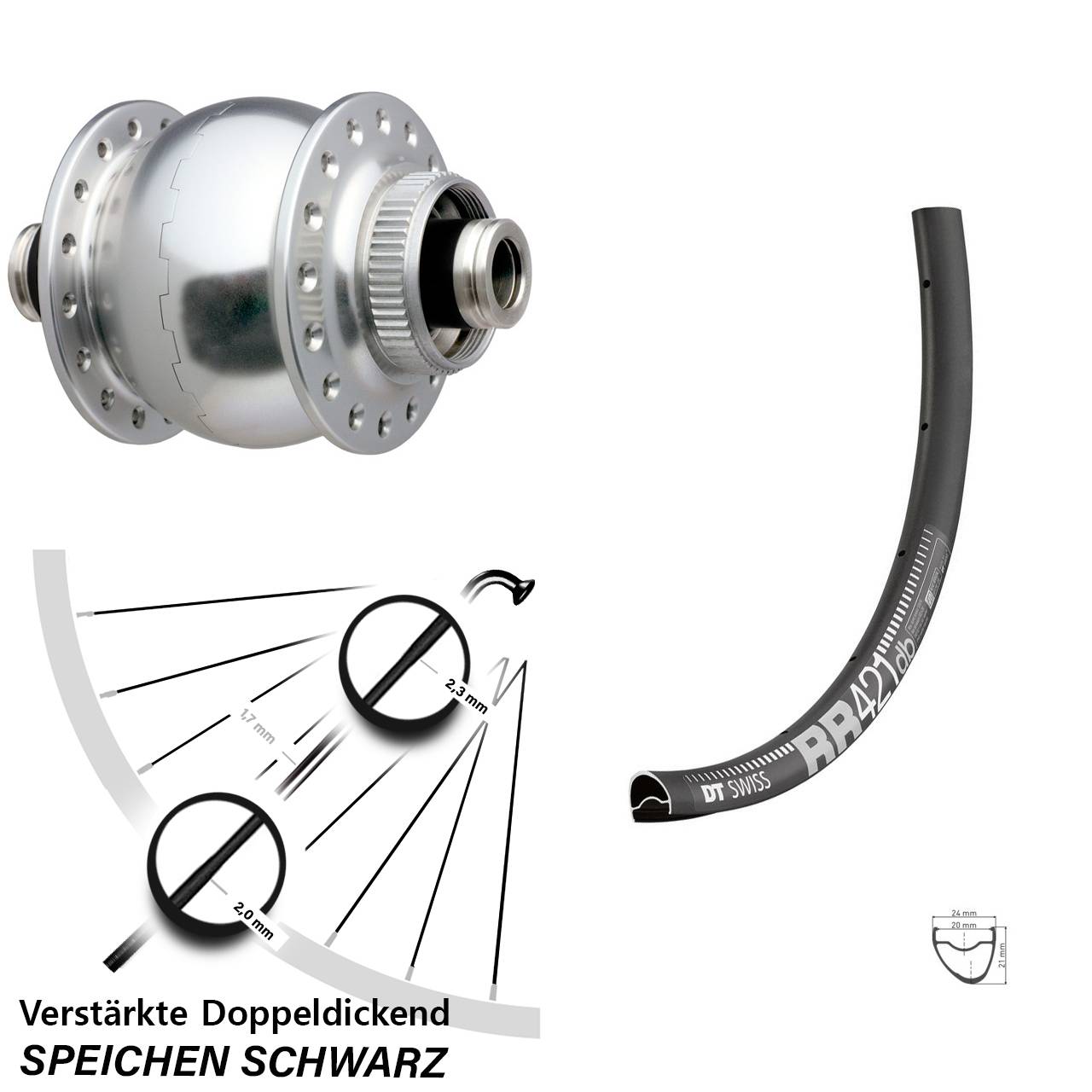 SONdelux DT Swiss RR421 28 Zoll Centerlock Dynamovorderrad 12x100