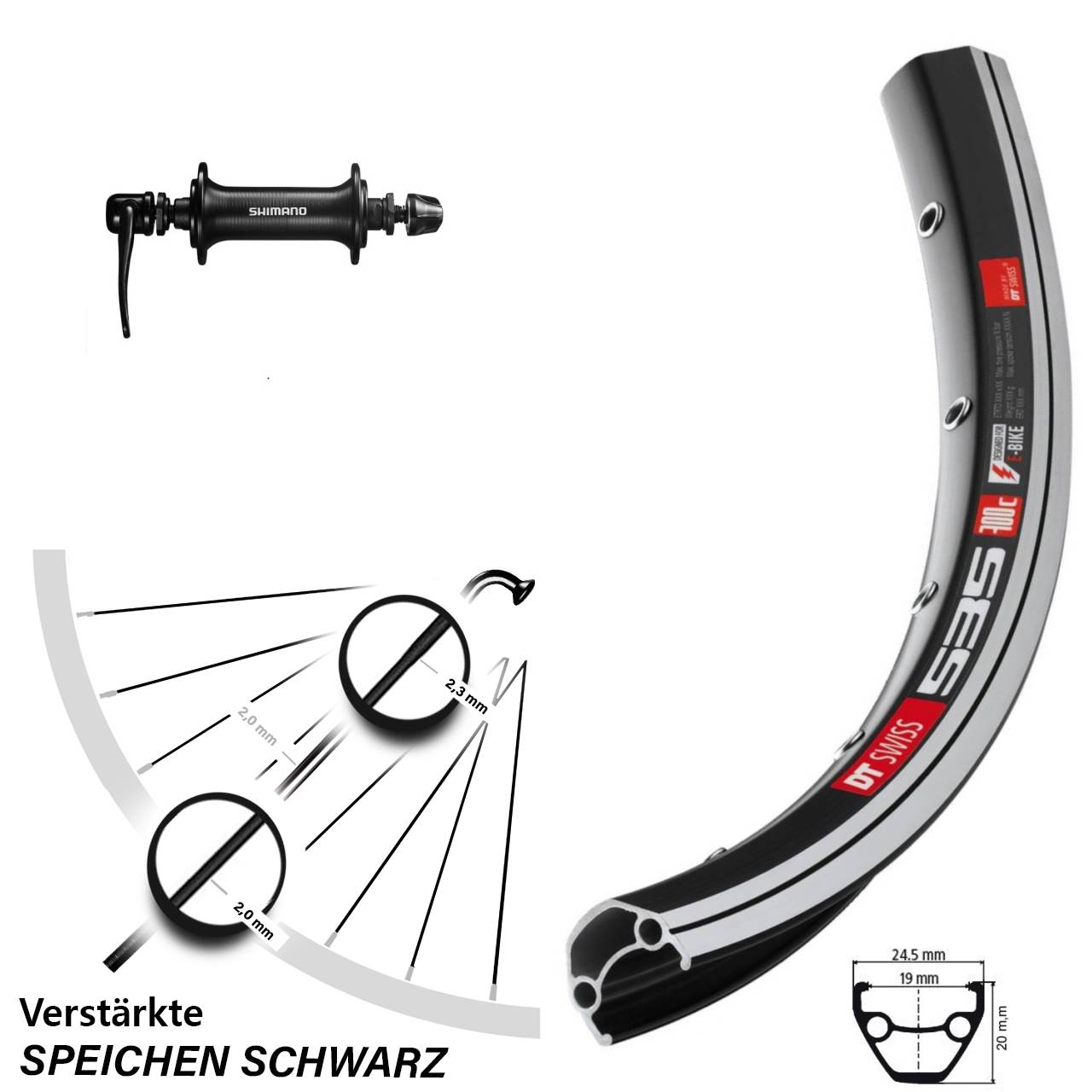 28 Zoll Shimano HB-T3000 AL DT Swiss 535 Vorderrad