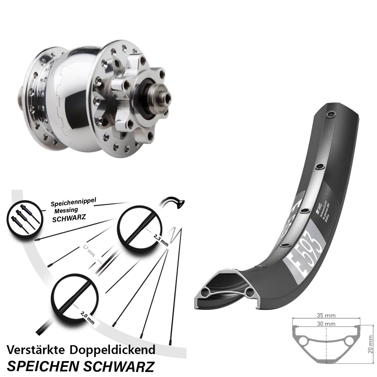 Disc Nabendynamolaufrad für Schnellspanner 29 Zoll DT Swiss E 593 SON 28