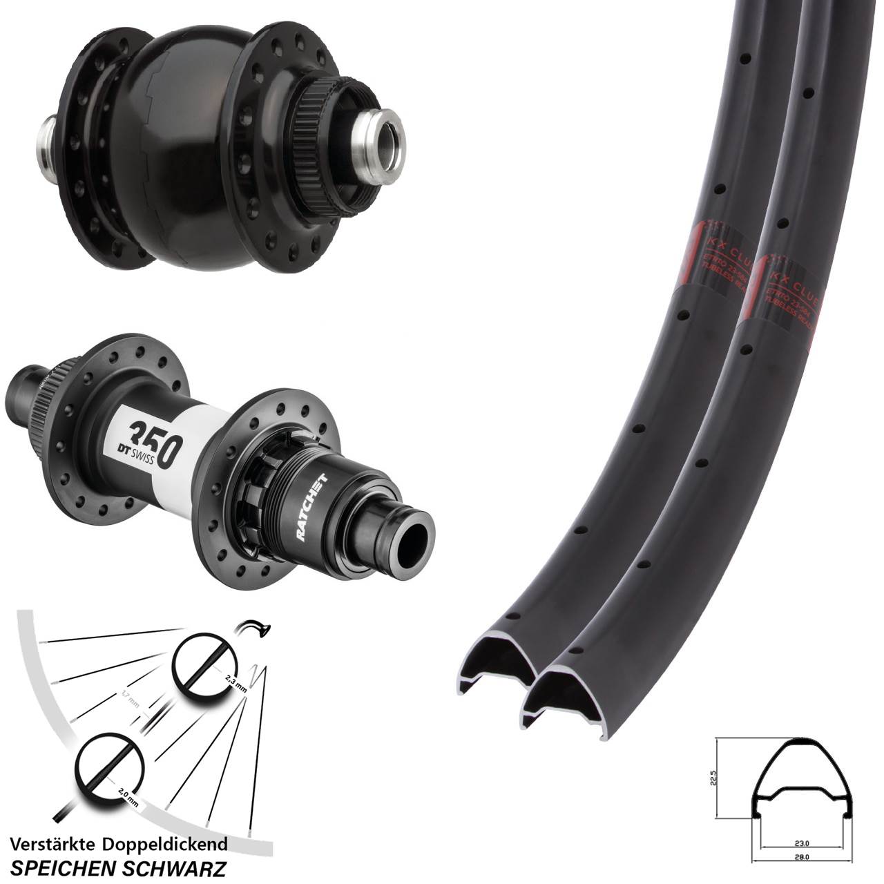 Centerlock Laufradsatz 12x100/142 28 Zoll KX Clue DT Swiss 350 SONdelux XD
