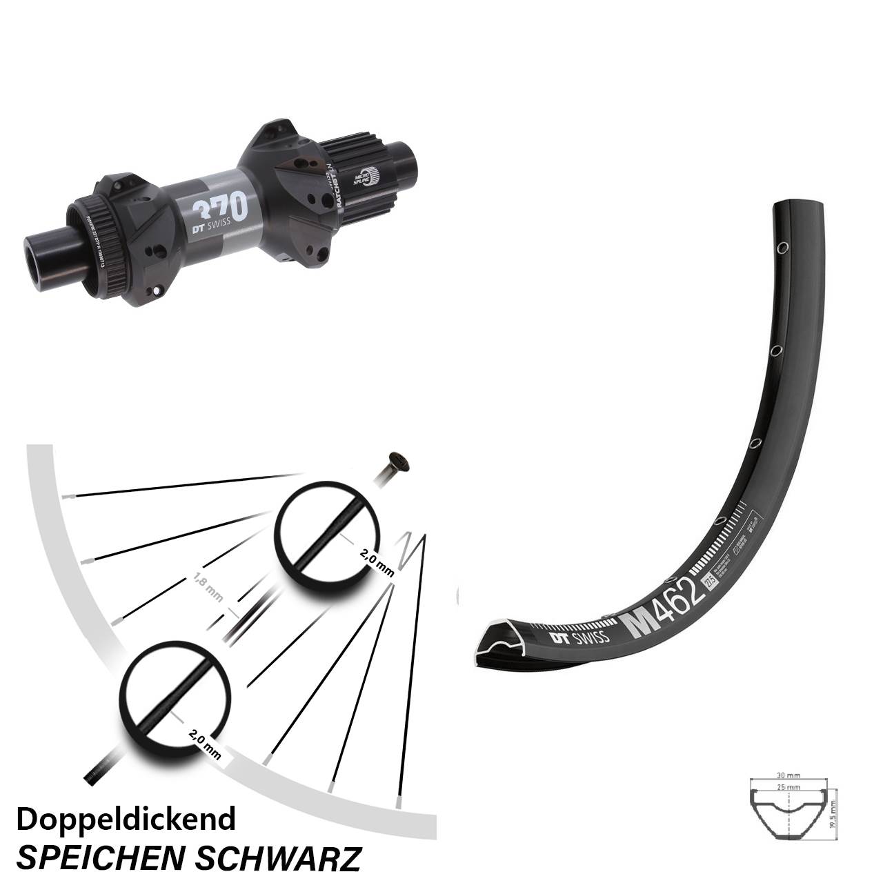 Disc Hinterrad 29 Zoll DT Swiss M 462-370 Shimano Micro Spline 12x148