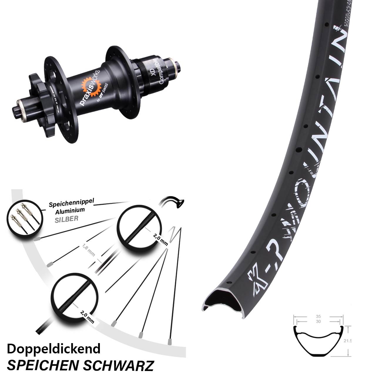 Hinterrad 6-Loch 29 Zoll KX-R Mountain DT Swiss 350 XD 11-12 fach für Schnellspanner