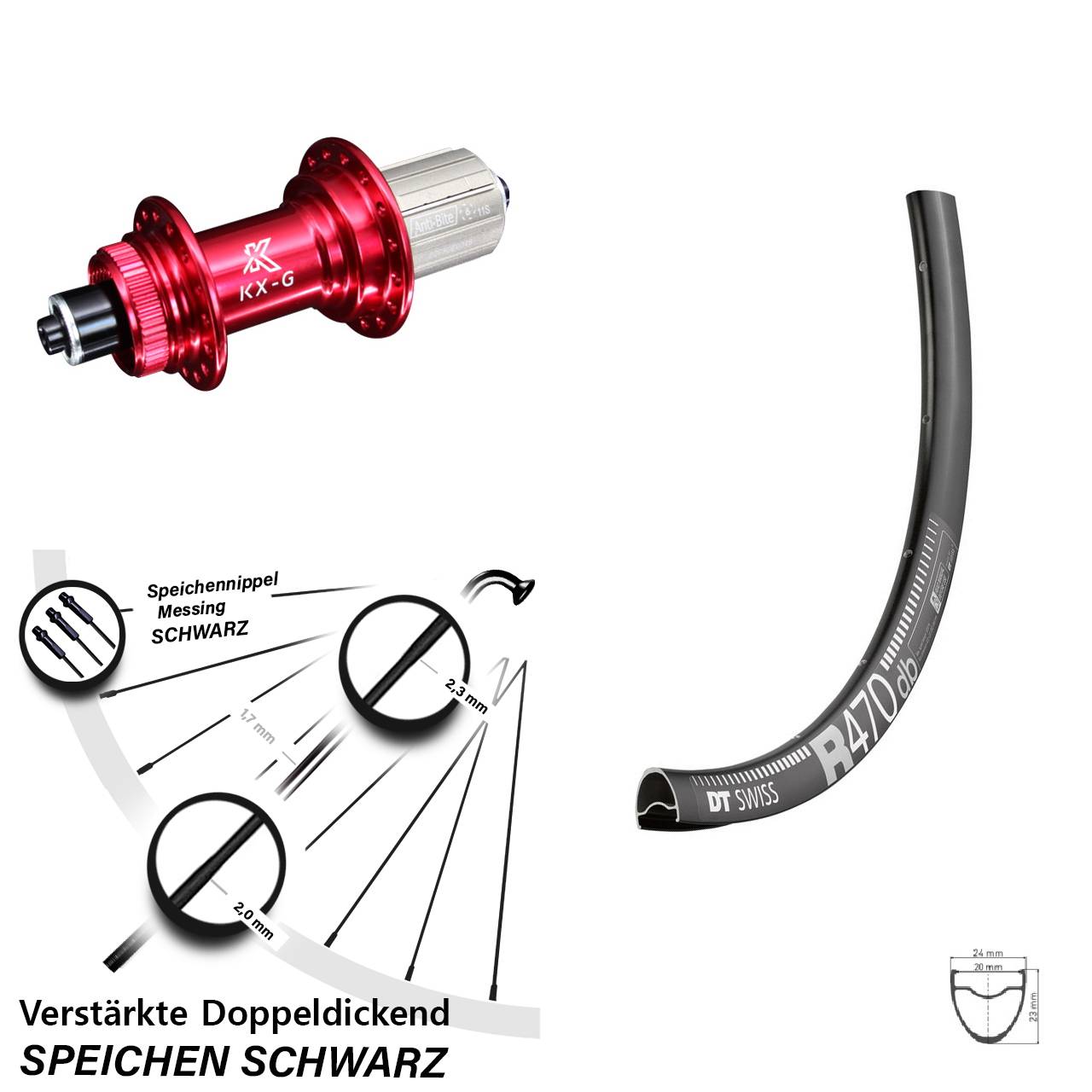 Disc Hinterrad 28 Zoll DT Swiss R 470 KX-G rot 8-12 fach QR
