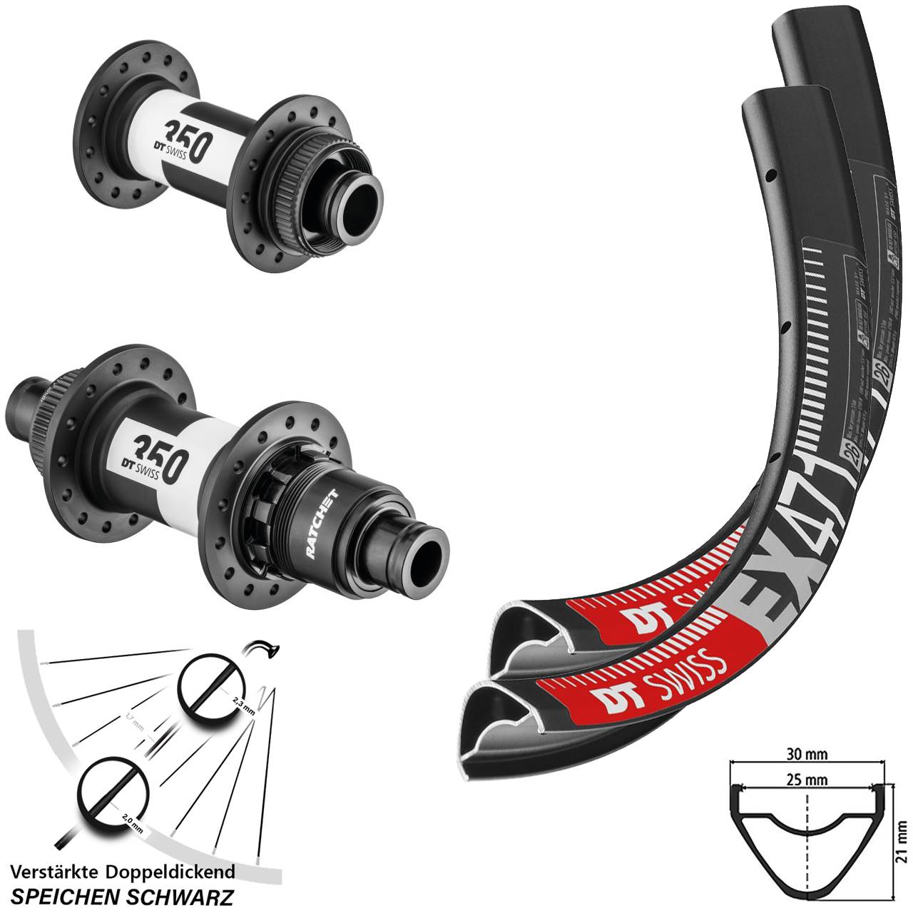 29 Zoll DT Swiss EX471 350 DT Swiss SRAM XD Centerlock Laufradsatz 15x100 12x142