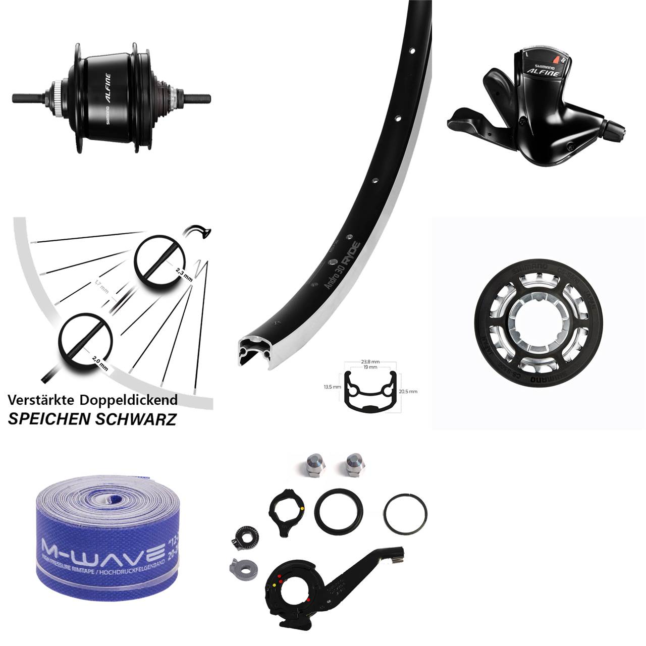 28 Zoll Ryde Andra 20 Shimano Alfine 8 Gang Hinterrad für Felgenbremse