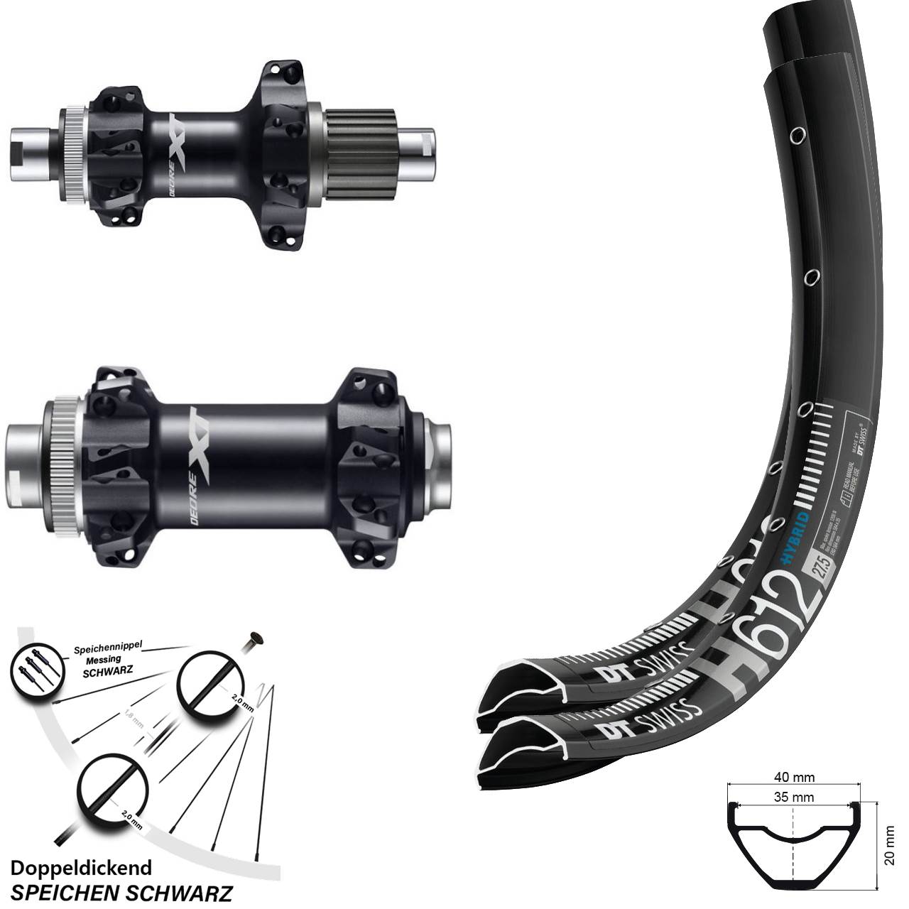 DT Swiss H612 Shimano Deore XT Straightpull 27,5 Zoll Boost Micro Spline Centerlock