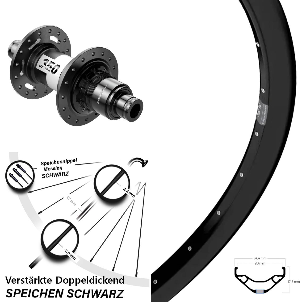 29 Zoll Ryde Disc 30 DT Swiss 350 DEG 72 Laufrad 12x148 SRAM XD