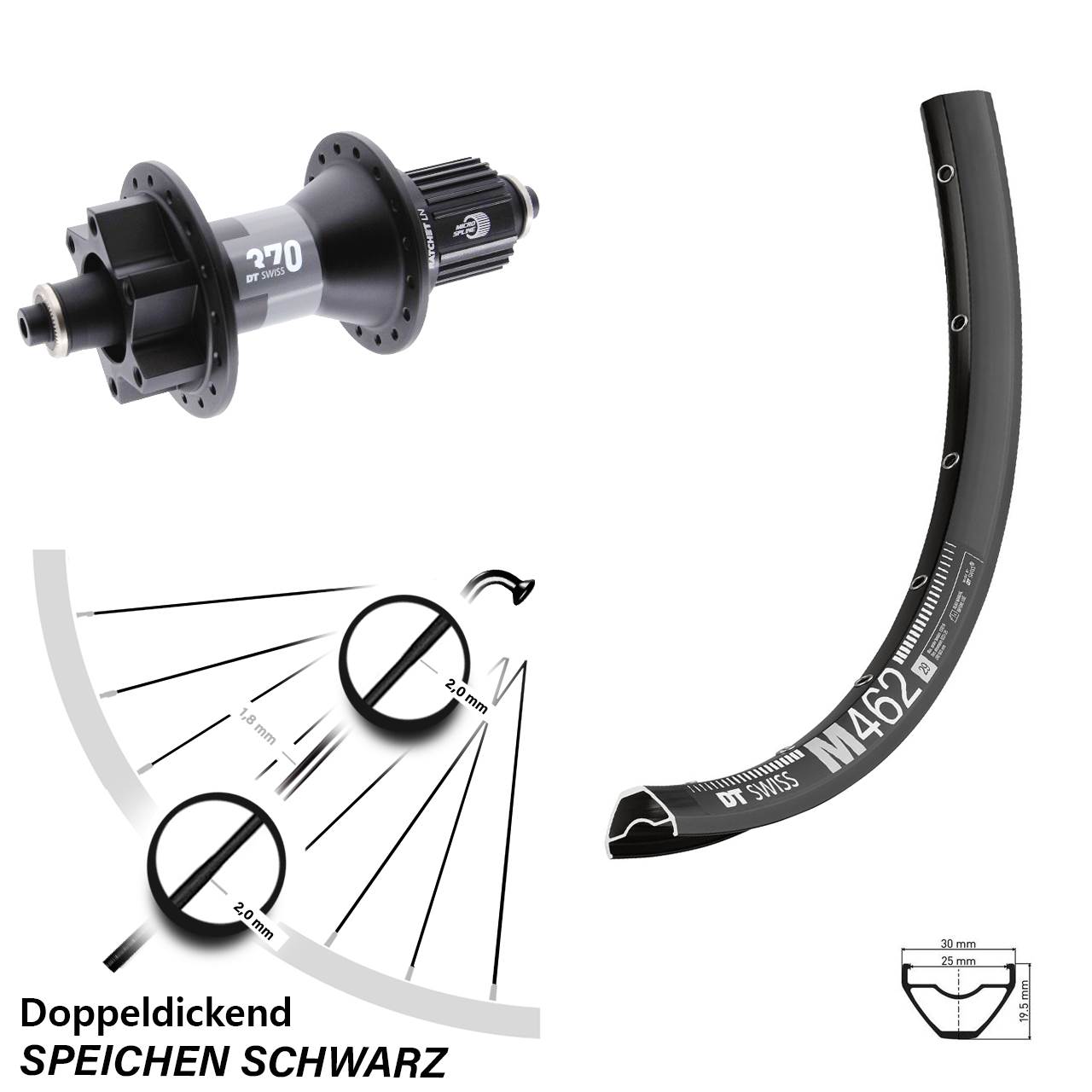 Disc Hinterrad 650B DT Swiss M462 370 Micro Spline QR Boost