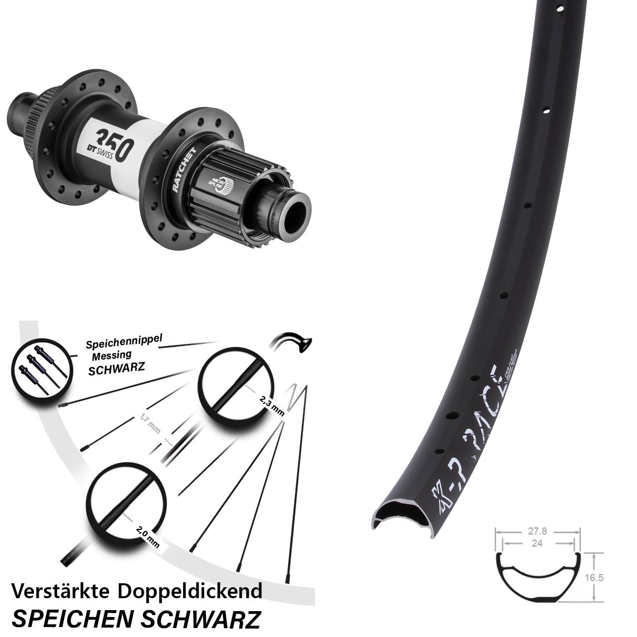 Boost Centerlock Hinterrad 12x148 KX-R Race DT Swiss 350 Micro Spline