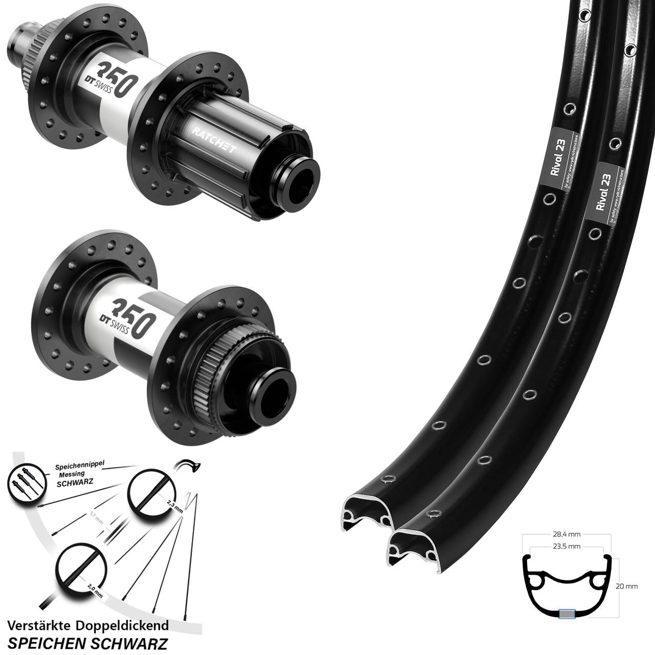 27,5 Zoll Ryde Rival 23 DT Swiss 350 HG Centerlock Laufradsatz 12x100/142
