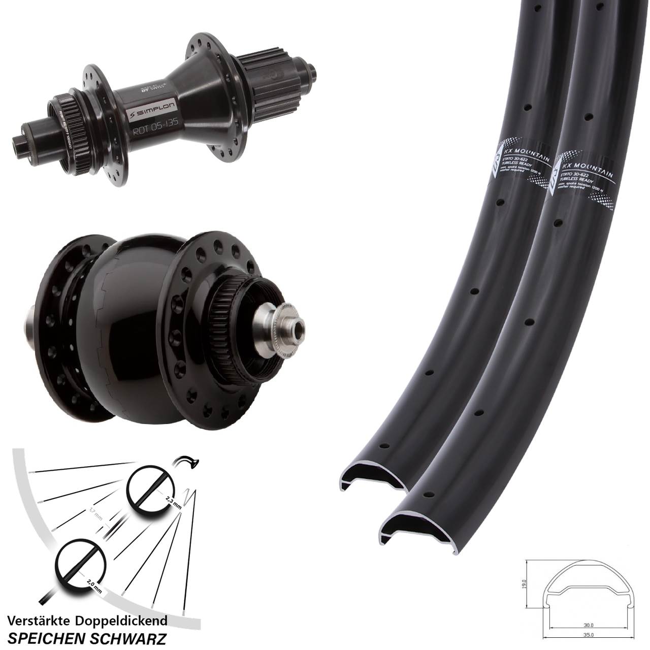 KX Mountain TR DT Swiss 370 Hybrid SON delux 29 Zoll Disc Laufradsatz QR Micro Spline