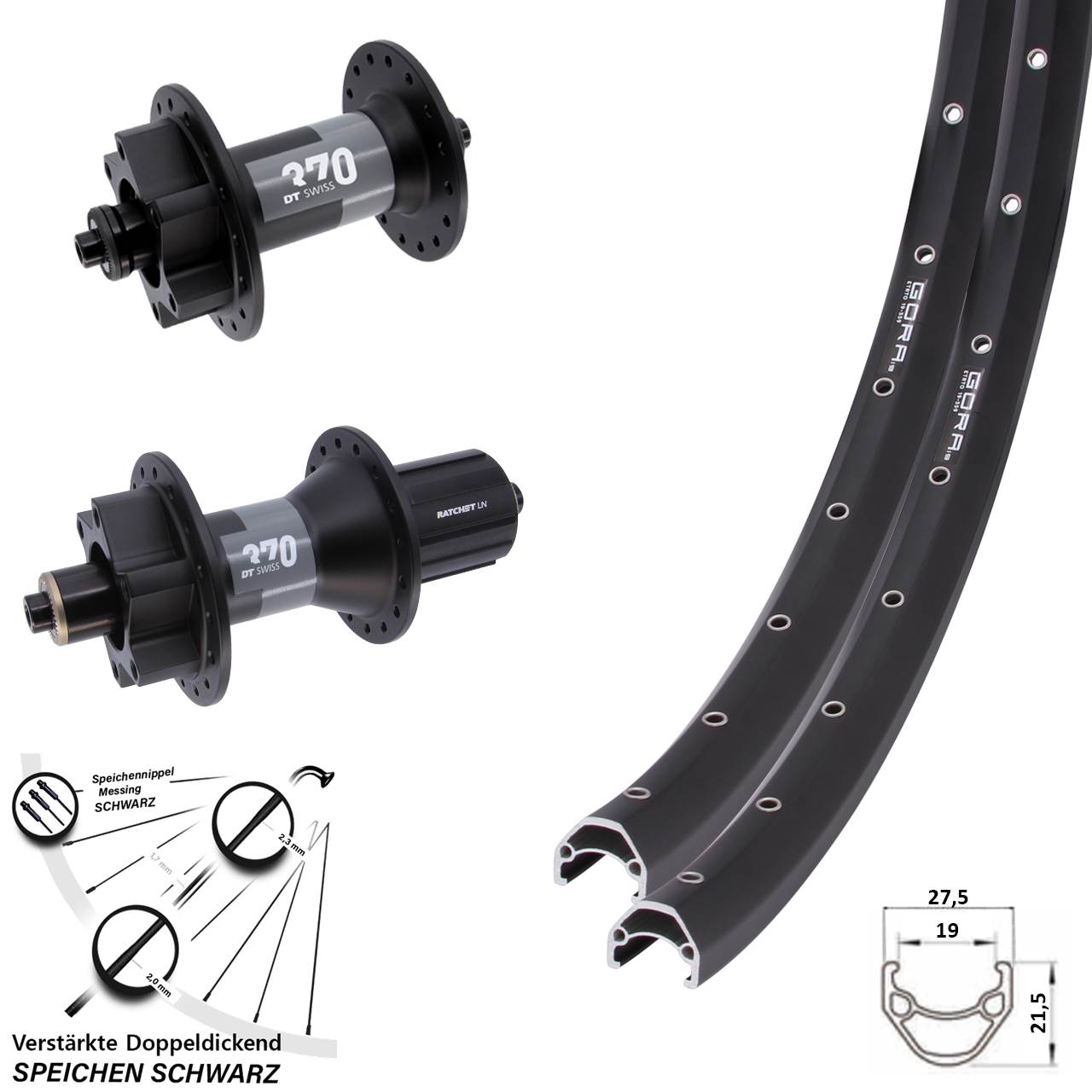 Gora 19 DT Swiss 370 26 Zoll Disc Laufrad-Satz QR 8-11 fach HG