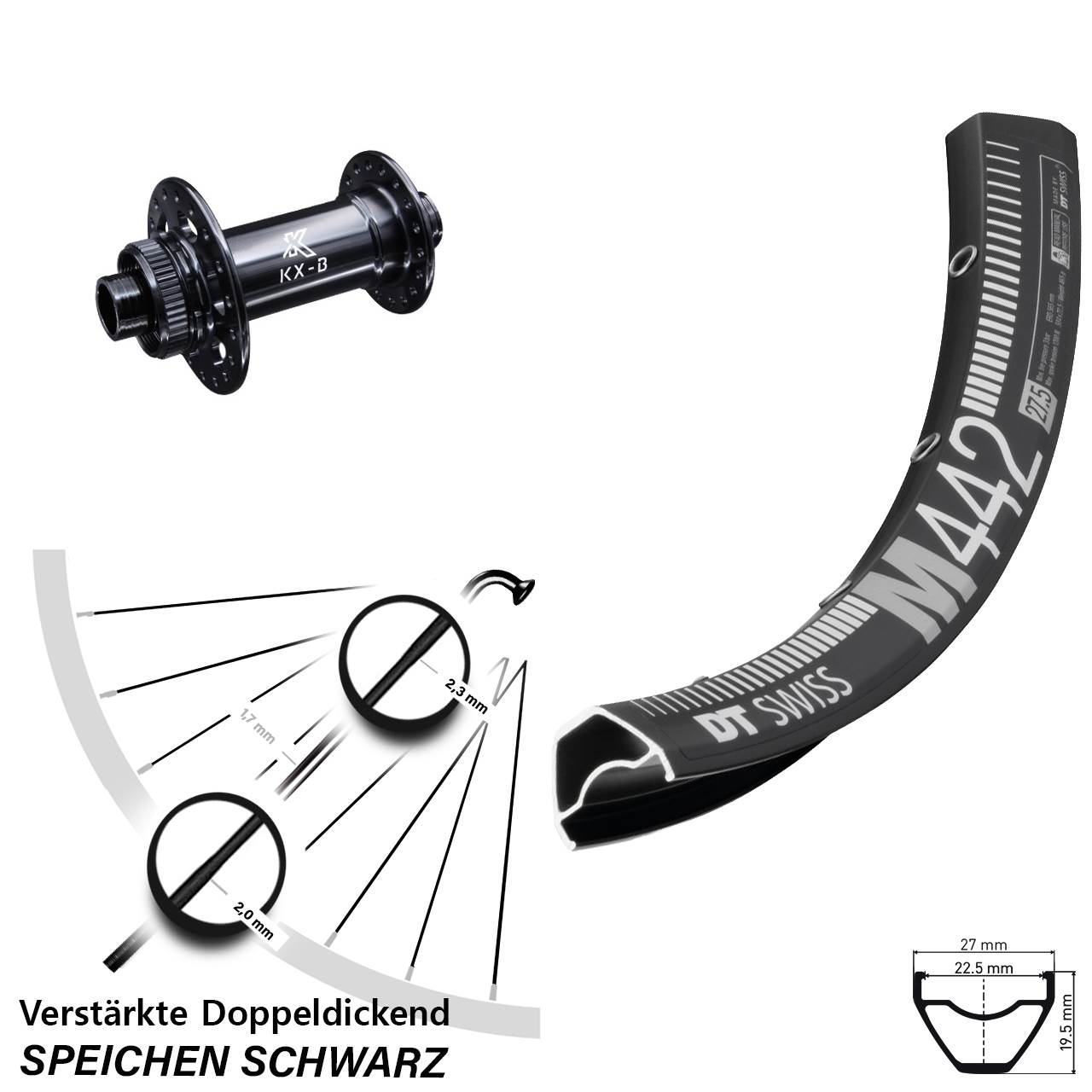 DT Swiss M442 KX-B 29 Zoll Disc Laufrad 15x110 Boost