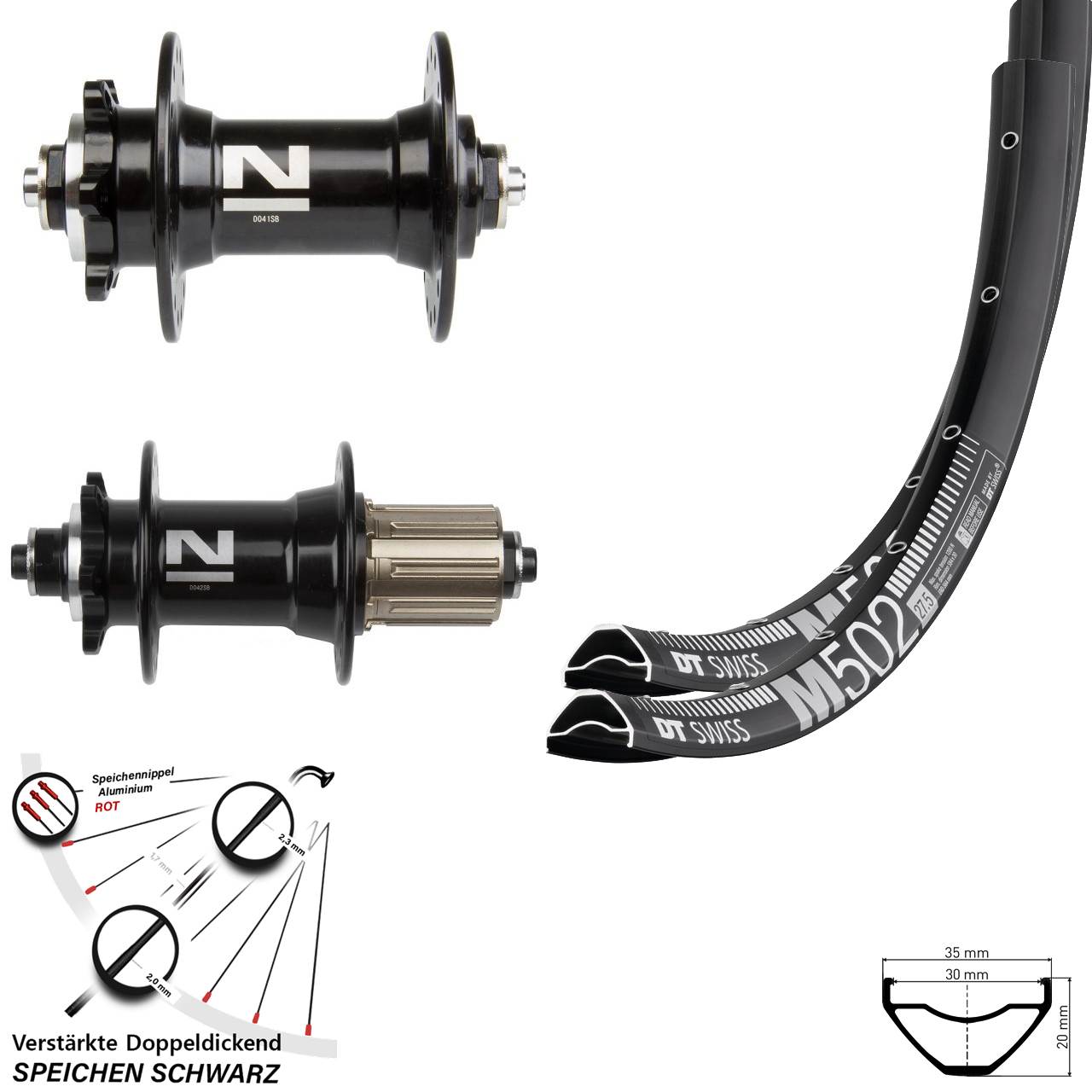 6-Loch Laufradsatz QR 27,5 Zoll DT Swiss M 502 Novatec D041 Novatec D042 8-11 fach HG