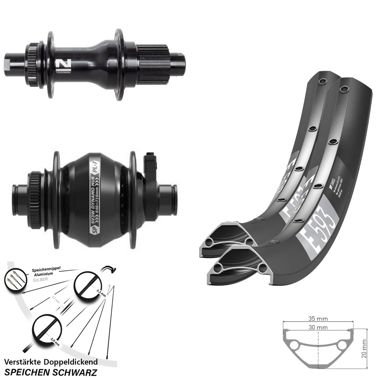 27,5 Zoll DT Swiss E593 Novatec D792 SP PL-7 Laufradsatz Disc 12x100/142 Micro Spline