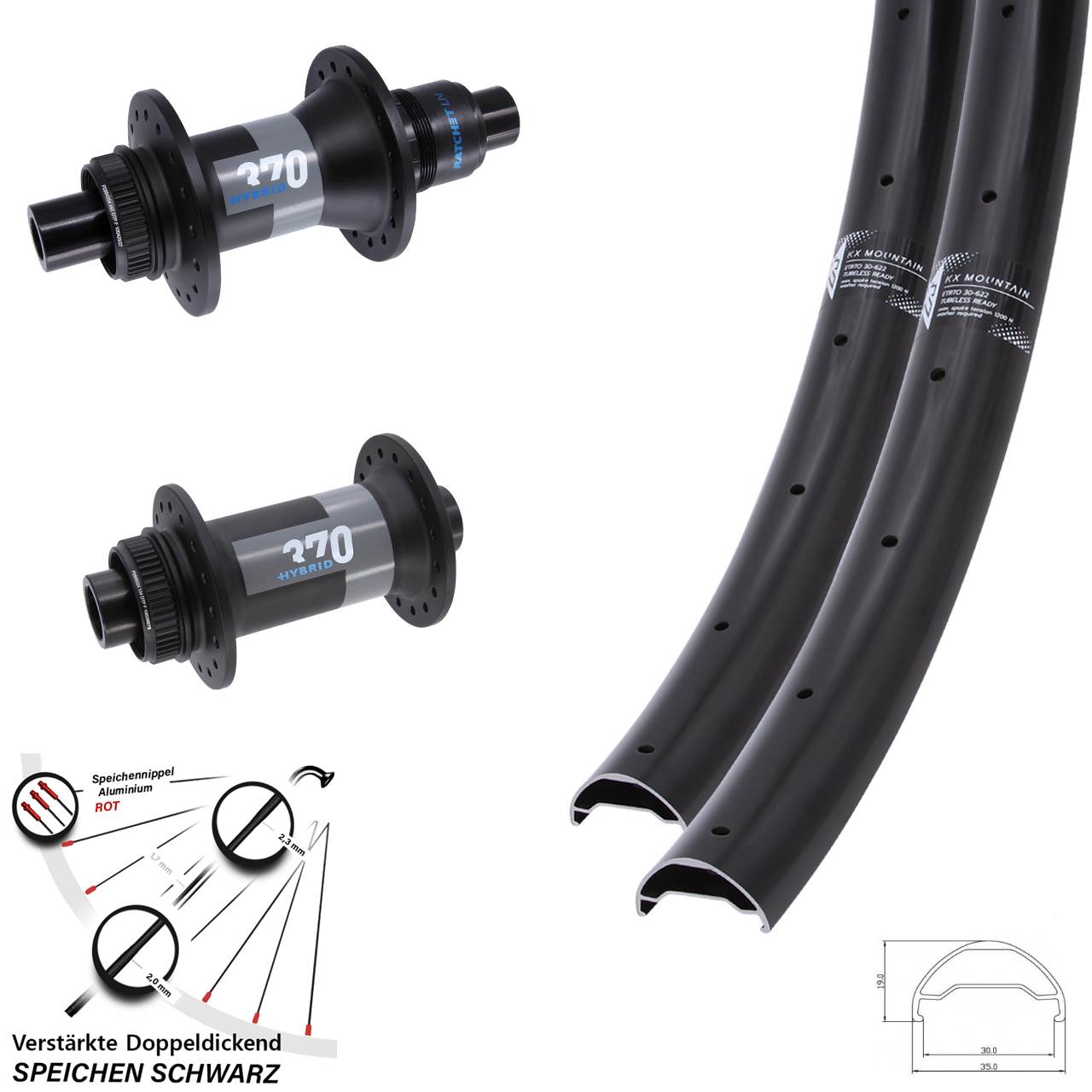 KX Mountain TR DT Swiss 370 Hybrid 29 Zoll Disc Laufradsatz 15x110 12x148 XD 11-12 fach