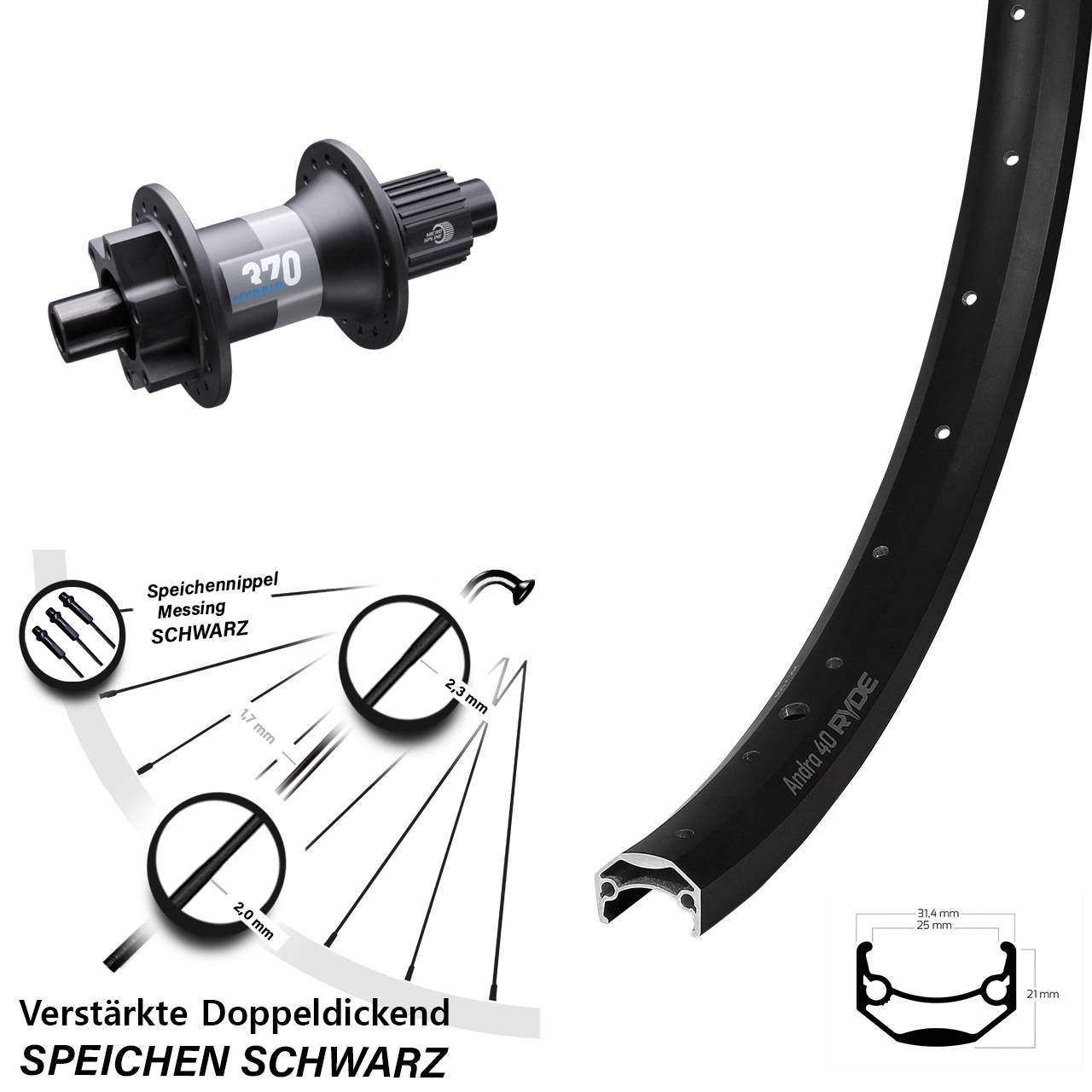 Disc Laufrad 12x148 28 Zoll Ryde Andra 40 DT Swiss 370 Hybrid Micro Spline