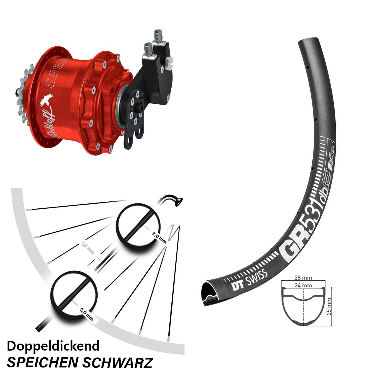 Hinterrad 27,5 Zoll DT Swiss GR 531 Disc Rohloff Speedhub 500/14 CC DB Tandem rot
