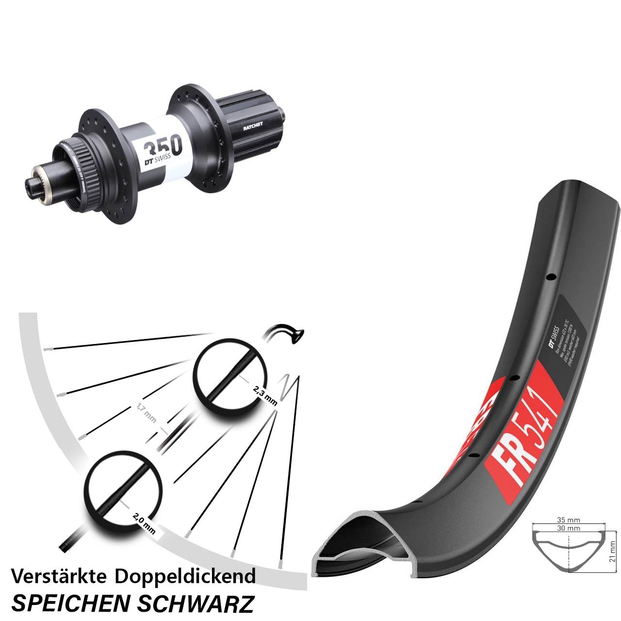 27,5 Zoll DT Swiss FR541 DT Swiss 350 Ratchet 36 Disc Laufrad für Schnellspanner 8-11 fach