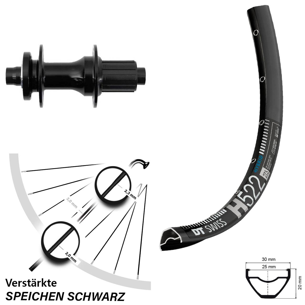 DT Swiss H 522 Fastace 28-29 Zoll Disc Hinterrad 12x148 Boost 8-12 fach HG