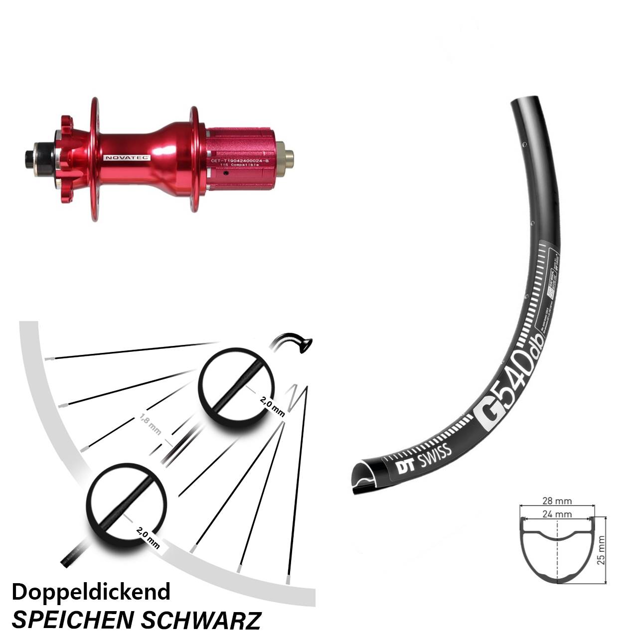 27,5 Zoll DT Swiss G540 Novatec D792SB Disc Hinterrad QR 8-12 fach HG