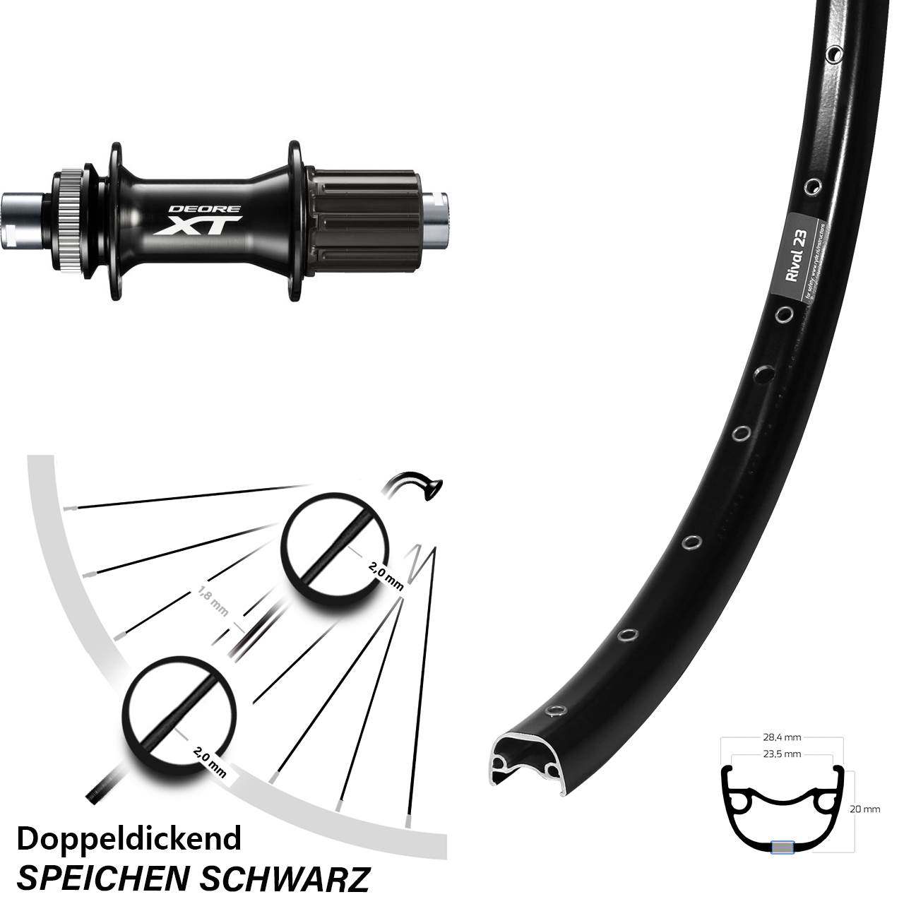 27,5 Zoll Ryde Rival 23 Shimano FH-M8010-B Disc Laufrad 12x148 8-11 fach HG
