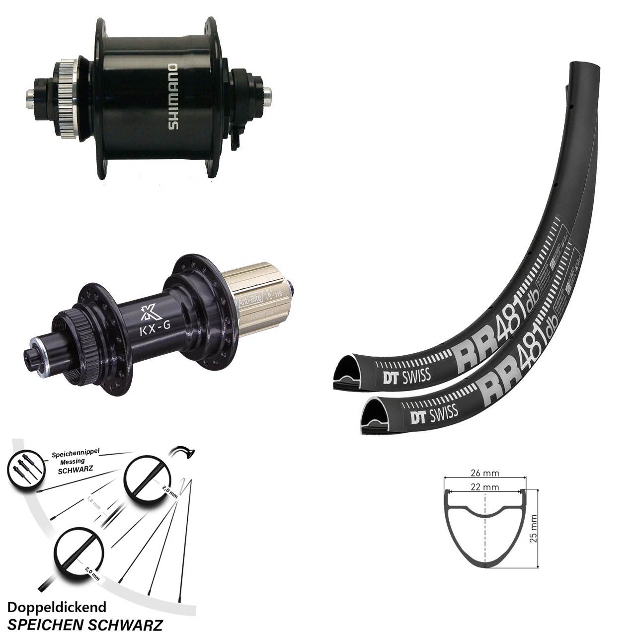 Laufradsatz Centerlock 28 Zoll DT Swiss RR 481 KX-G Shimano DH-UR700-3D 8-12 fach QR
