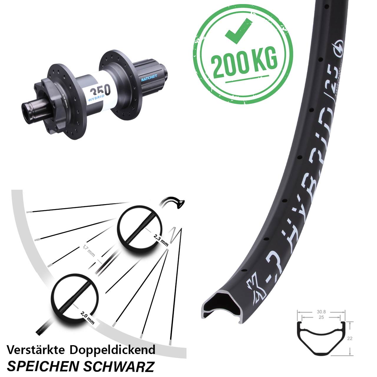 KX-R Hybrid 25 DT Swiss 350 26 Zoll Disc Laufrad 12x148 Boost 8-11 fach HG