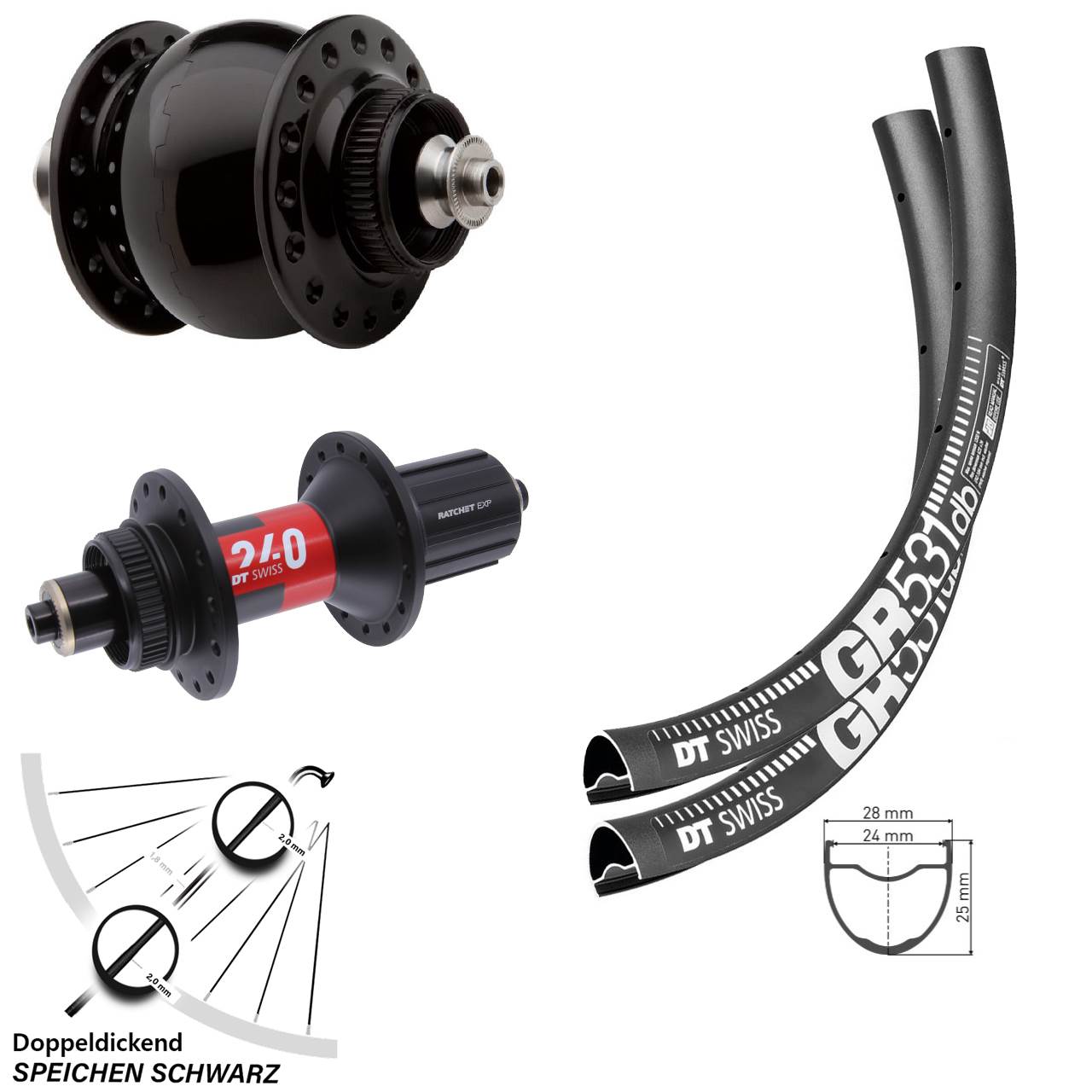 DT Swiss GR531-240 SON 28 Zoll Disc Laufrad-Satz QR 11-12 fach HG