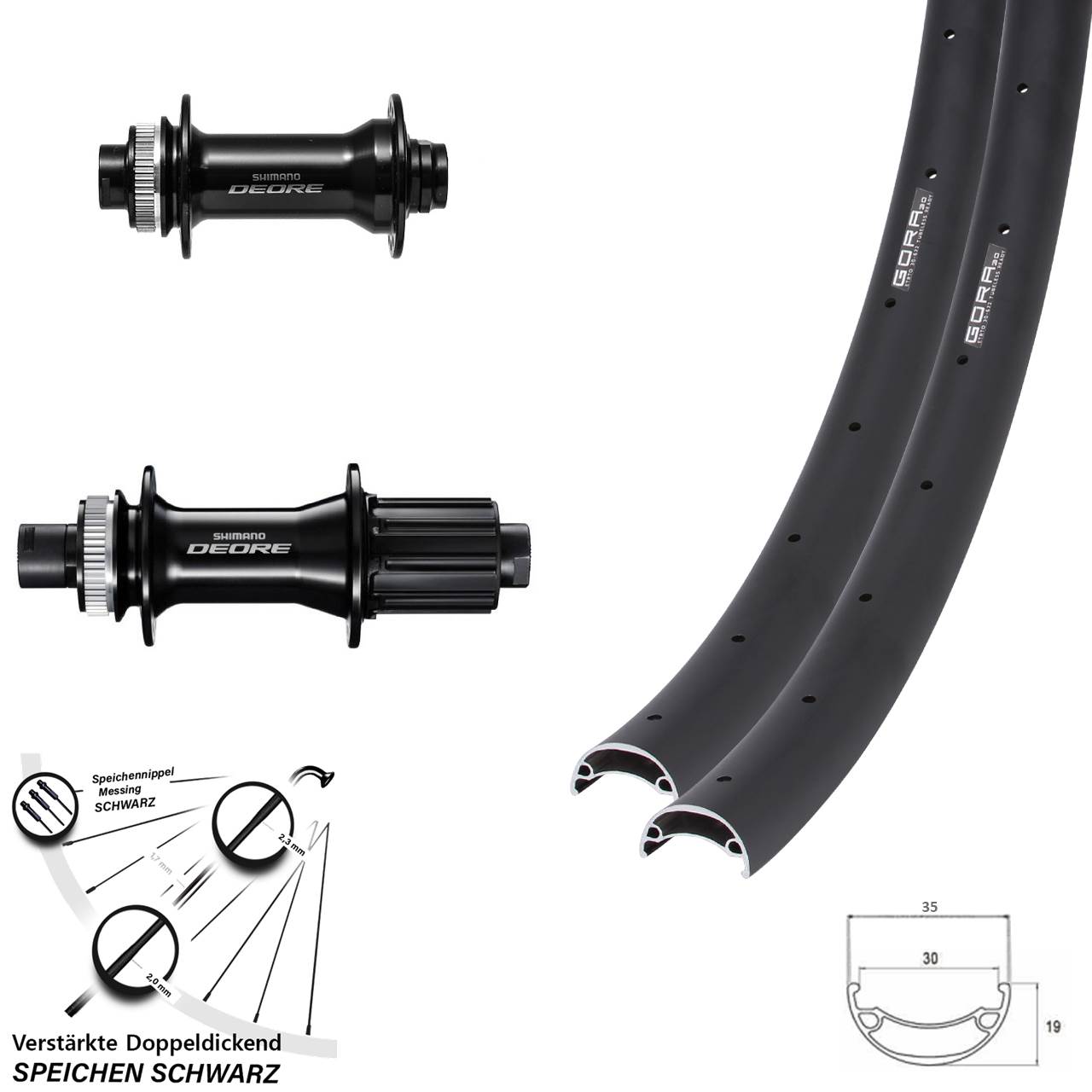 26 Zoll Gora 30 Shimano FH-M6010-B HB-M6010-B Laufradsatz Disc 15x110 12x148 8-11 fach