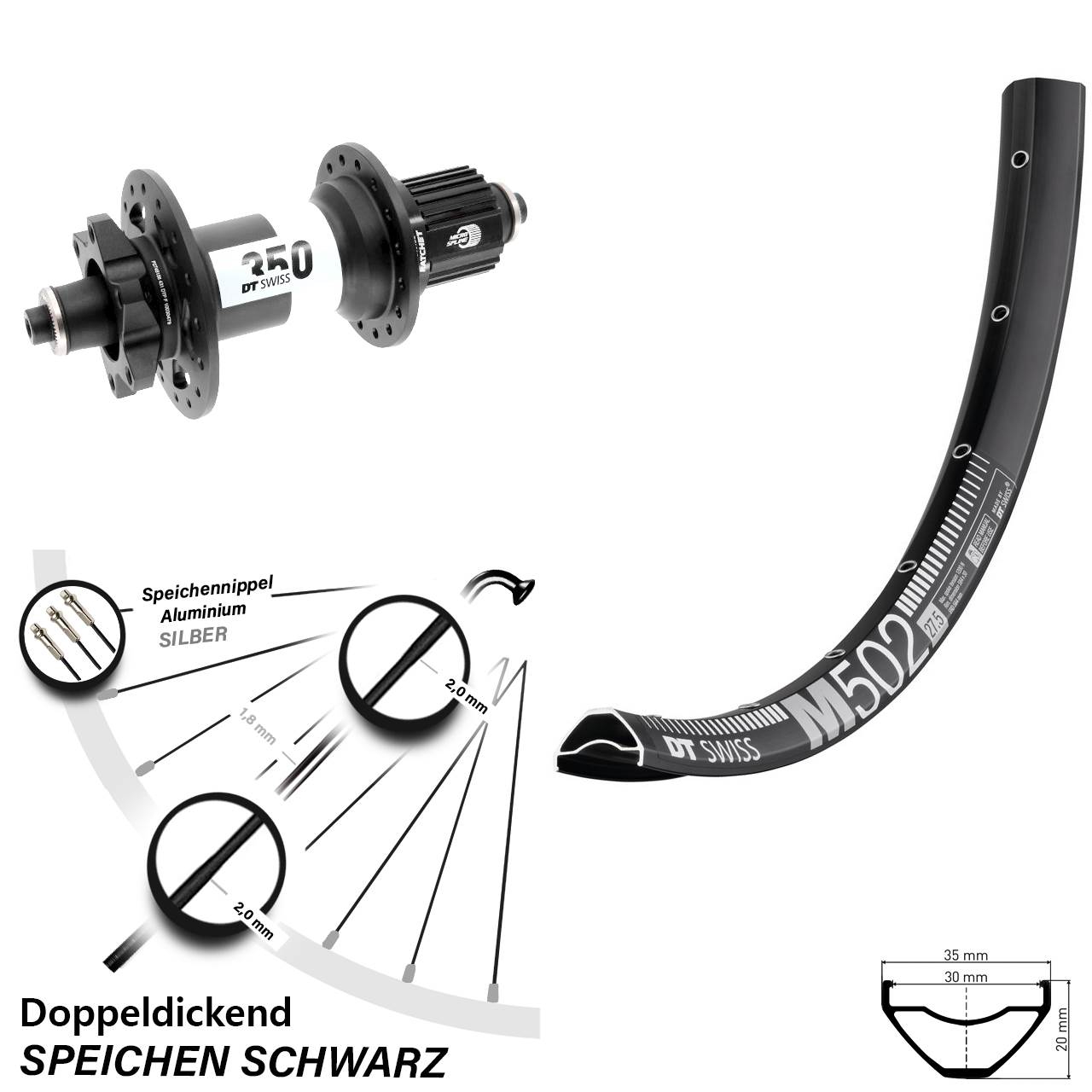 Disc Hinterrad 29 Zoll DT Swiss M502 350 Shimano Micro Spline QR Boost