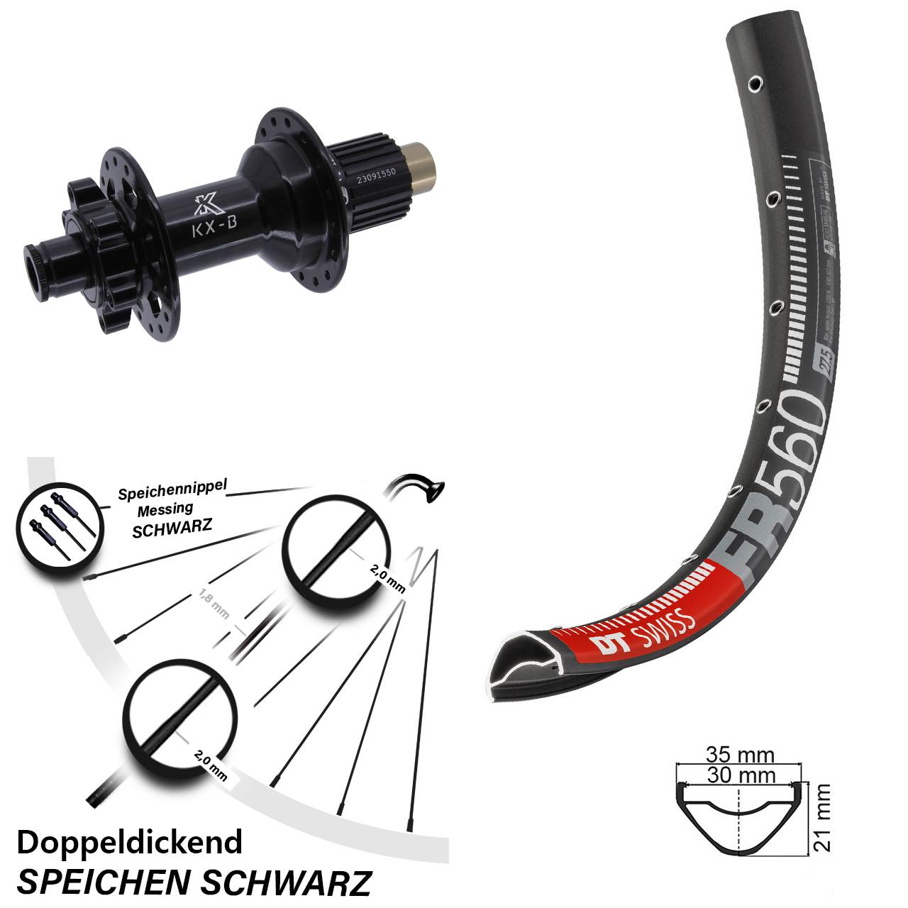 26 Zoll DT Swiss FR 560 KX-B 6-Loch Hinterrad 12x148 Micro Spline