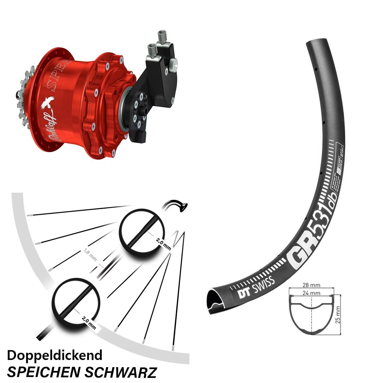 29 Zoll DT Swiss GR531 Rohloff CC DB OEM Tandem rot