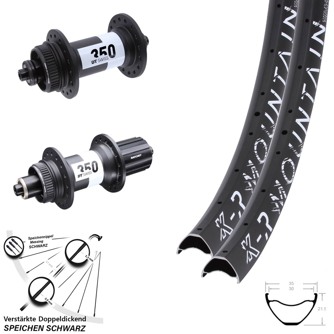 27,5 Zoll KX-R Mountain DT Swiss 350 Disc Laufradsatz für Schnellspanner 8-11 fach