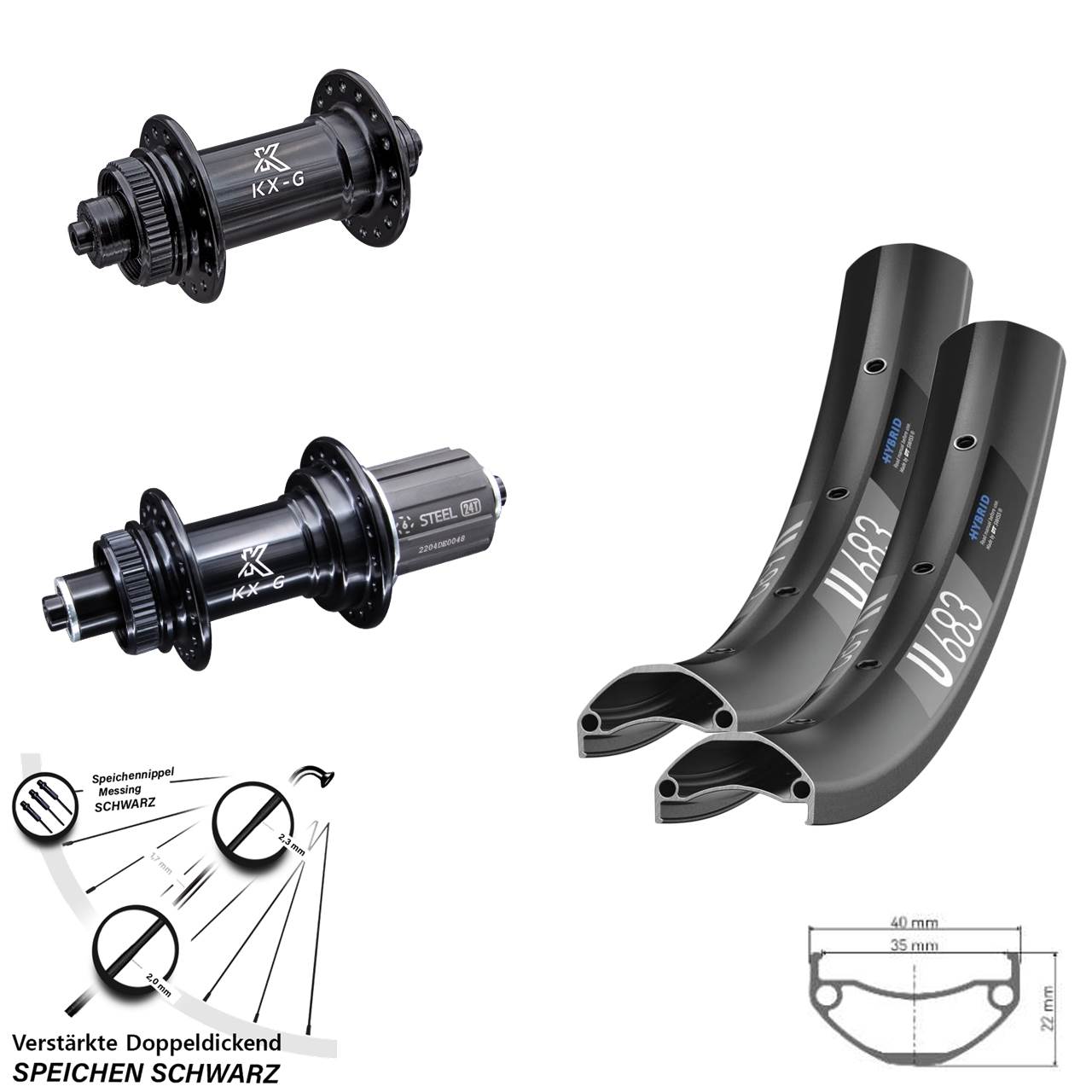 27,5 Zoll DT Swiss U683 KX-GS verstärkt Centerlock Laufradsatz QR 8-12 fach