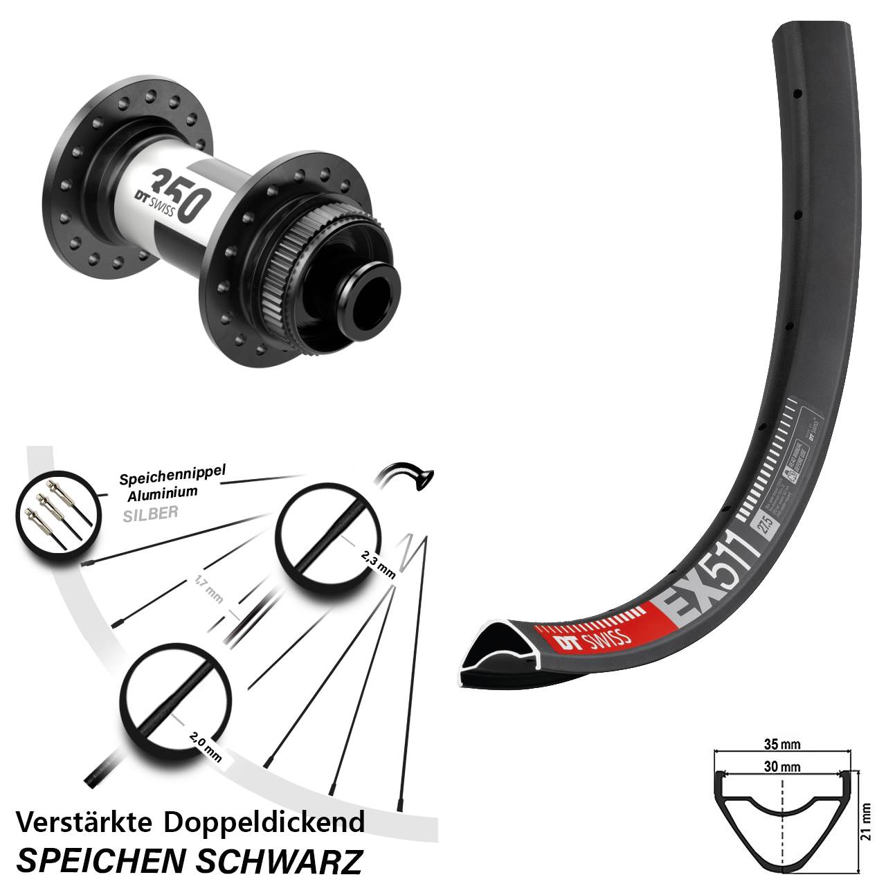 Disc Laufrad 29 Zoll DT Swiss EX511-350 12x100 schwarz