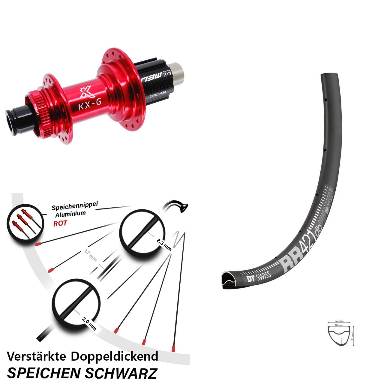 Disc Hinterrad 12x142 28 Zoll DT Swiss RR421 KX-G rot Campa N3W