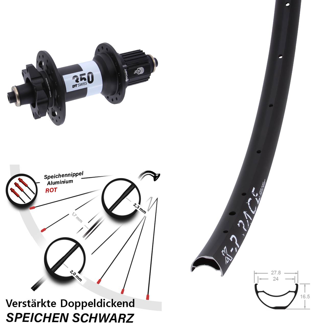 Disc Hinterrad KX-R Race DT Swiss 350 Ratchet 36 Micro Spline QR Boost