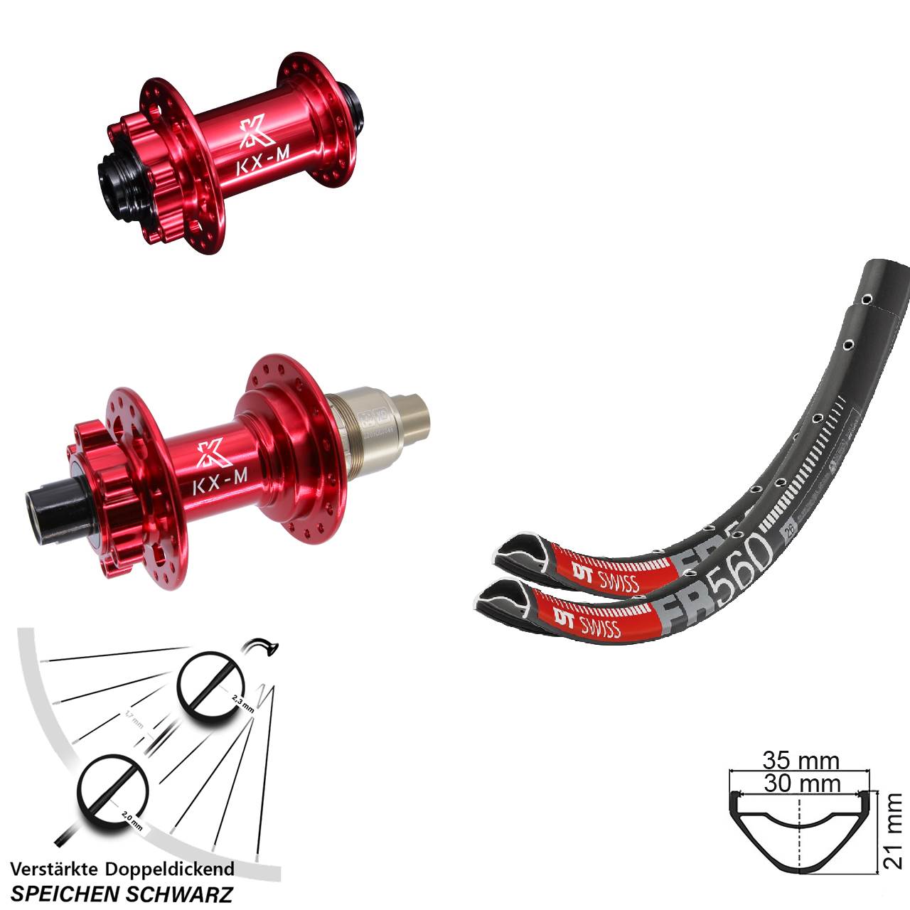 26 Zoll DT Swiss FR 560 KX-M rot Disc Laufrad-Satz 15x100 12x142 SRAM XD