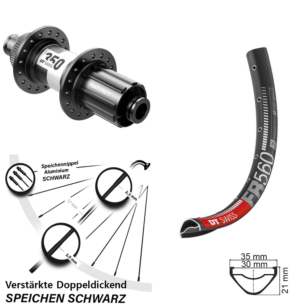 26 Zoll DT Swiss FR 560-350 Centerlock Hinterrad 12x142 8-11 fach