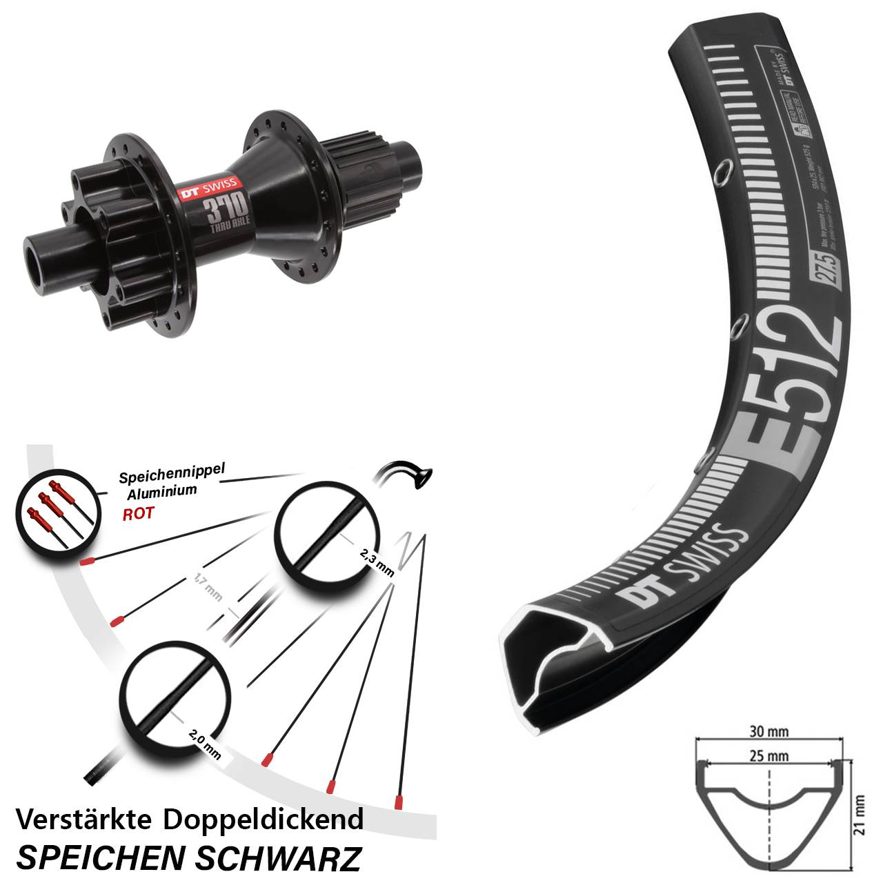 29 Zoll DT Swiss E512 DT Swiss 370 Hybrid Disc Hinterrad 12x142 Micro Spline