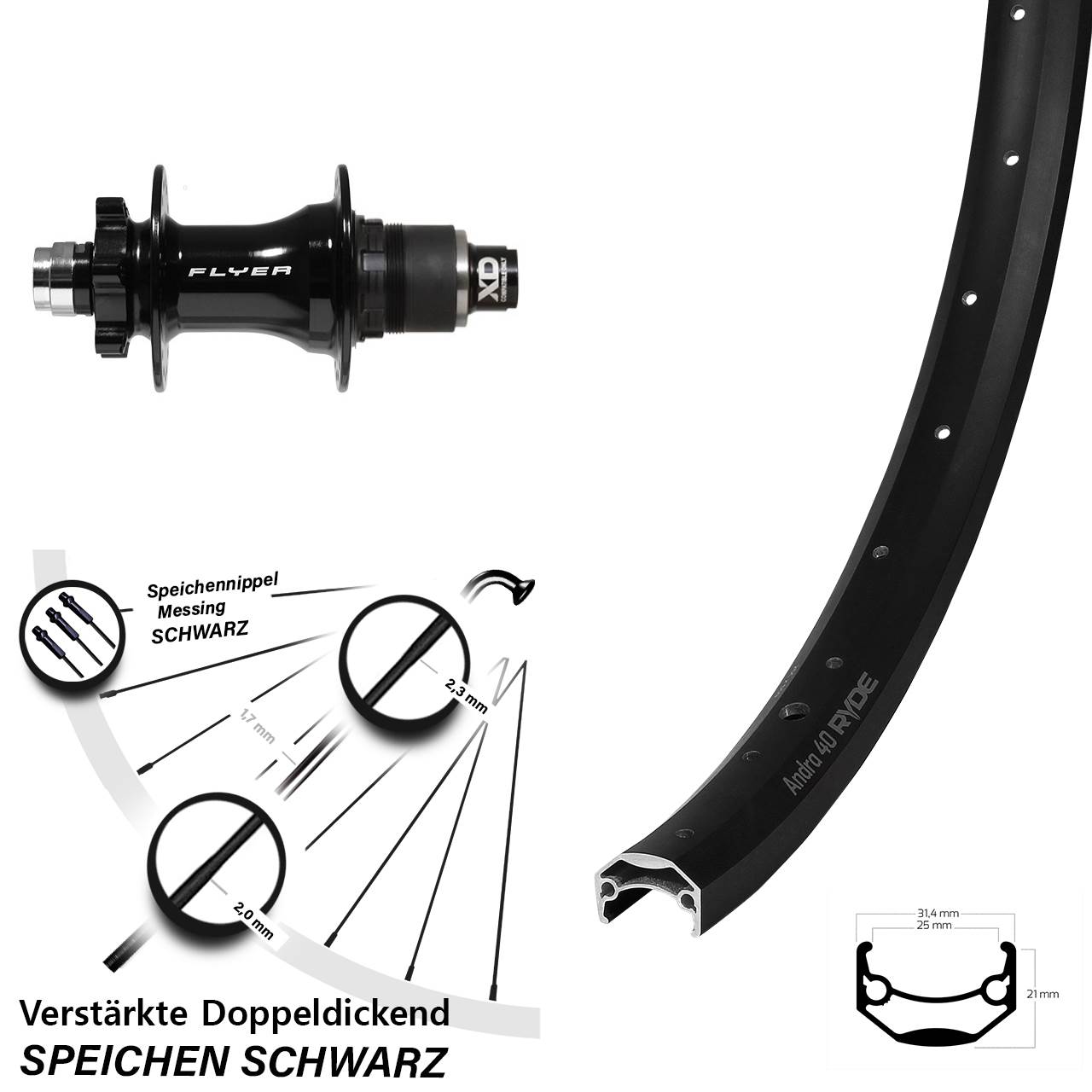 Disc Laufrad 26 Zoll Ryde Andra 40 Formula DHT-142 SRAM XD 12x142