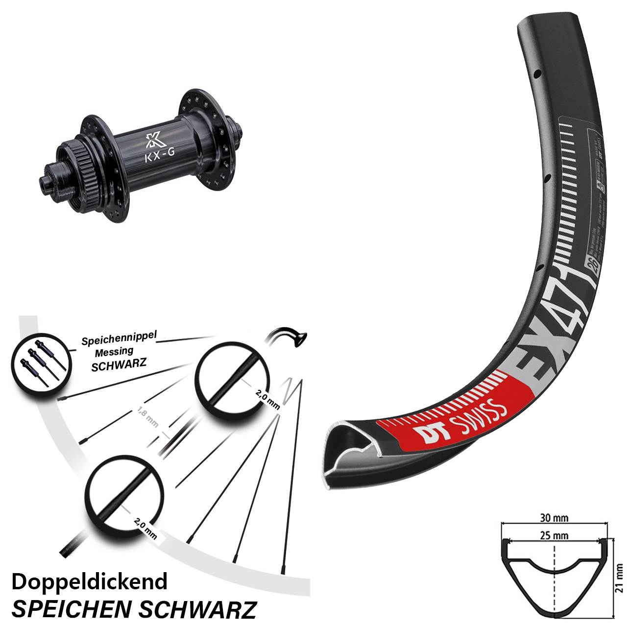 26 Zoll DT Swiss EX471 KX-G Vorderrad Centerlock für Schnellspanner