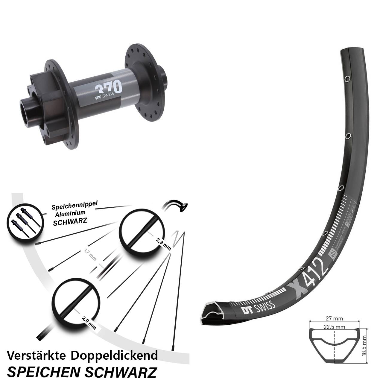 28 Zoll DT Swiss X 412 DT Swiss 370 6-Loch Vorderrad 15x110 Boost