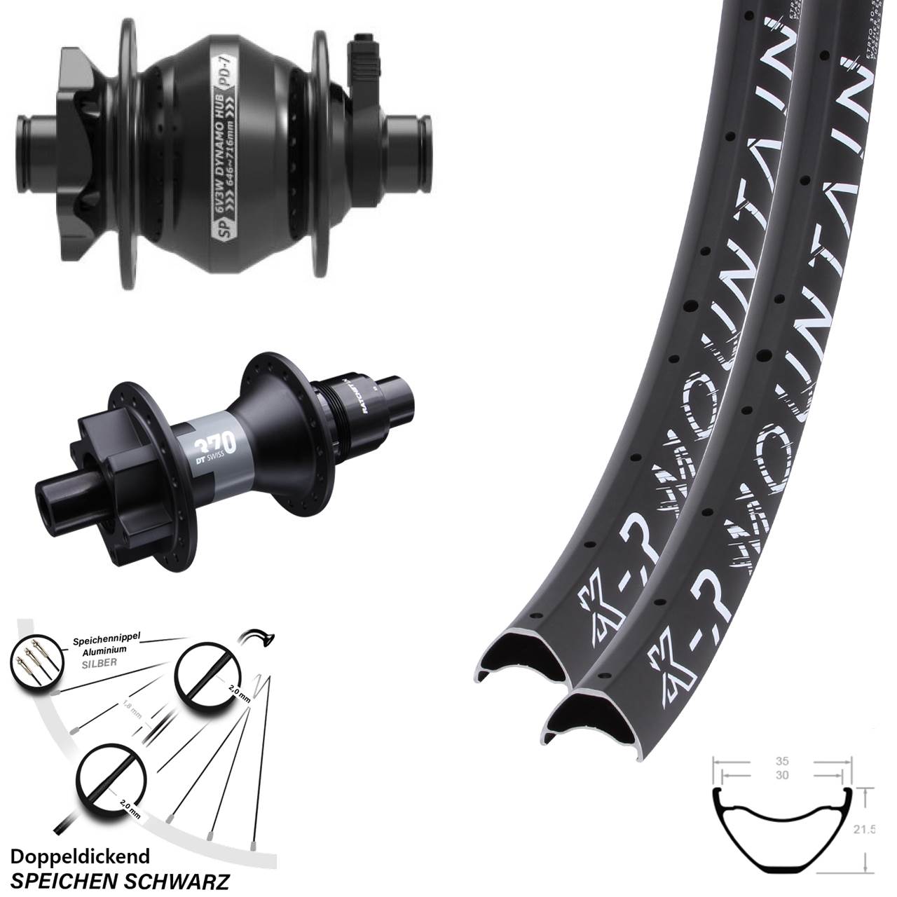 Laufradsatz 29 Zoll KX-R Mountain 12x100/142 schwarz DT Swiss 370 SP PD-7 Dynamo XD Disc