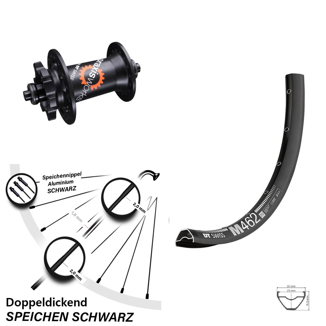 27,5 Zoll Vorderrad DT Swiss 350 SL Nabe M 462 für 6-Loch