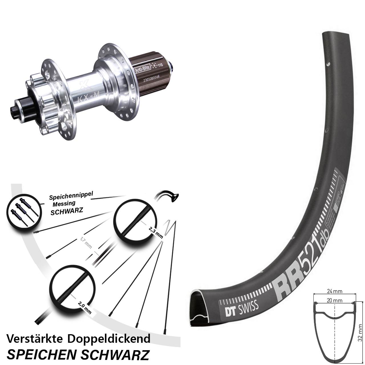 DT Swiss RR 521 KX-M 28 Zoll Disc Laufrad für Schnellspanner 8-12 fach HG
